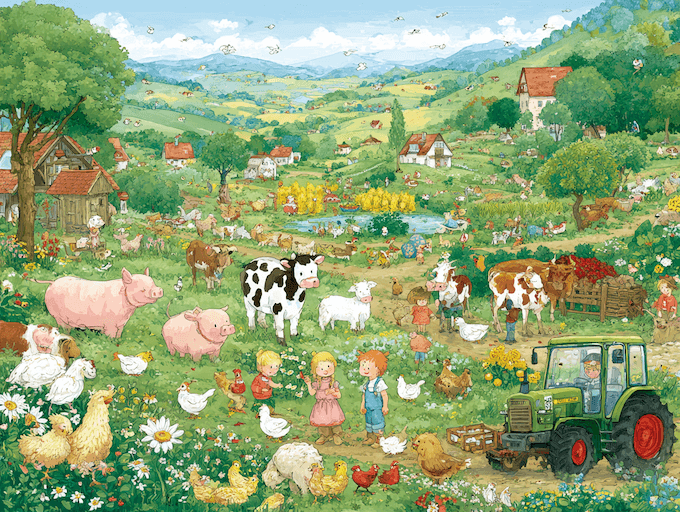 Bauernhof-Wimmelbild: Spielspaß mit Lerneffekt