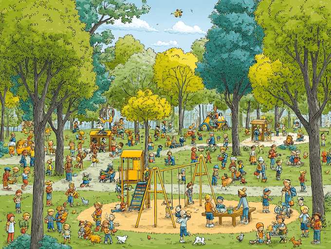 Wimmelbilder im Park: Was Kinder spielend lernen