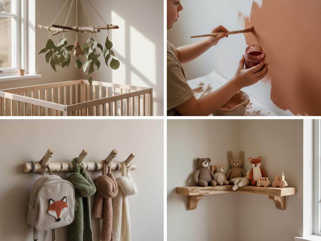 Naturnahe DIY-Wandgestaltung im Kinderzimmer mit Holz, Lehmfarbe und Juteseilen. Kreativ, kindgerecht und nachhaltig umgesetzt.