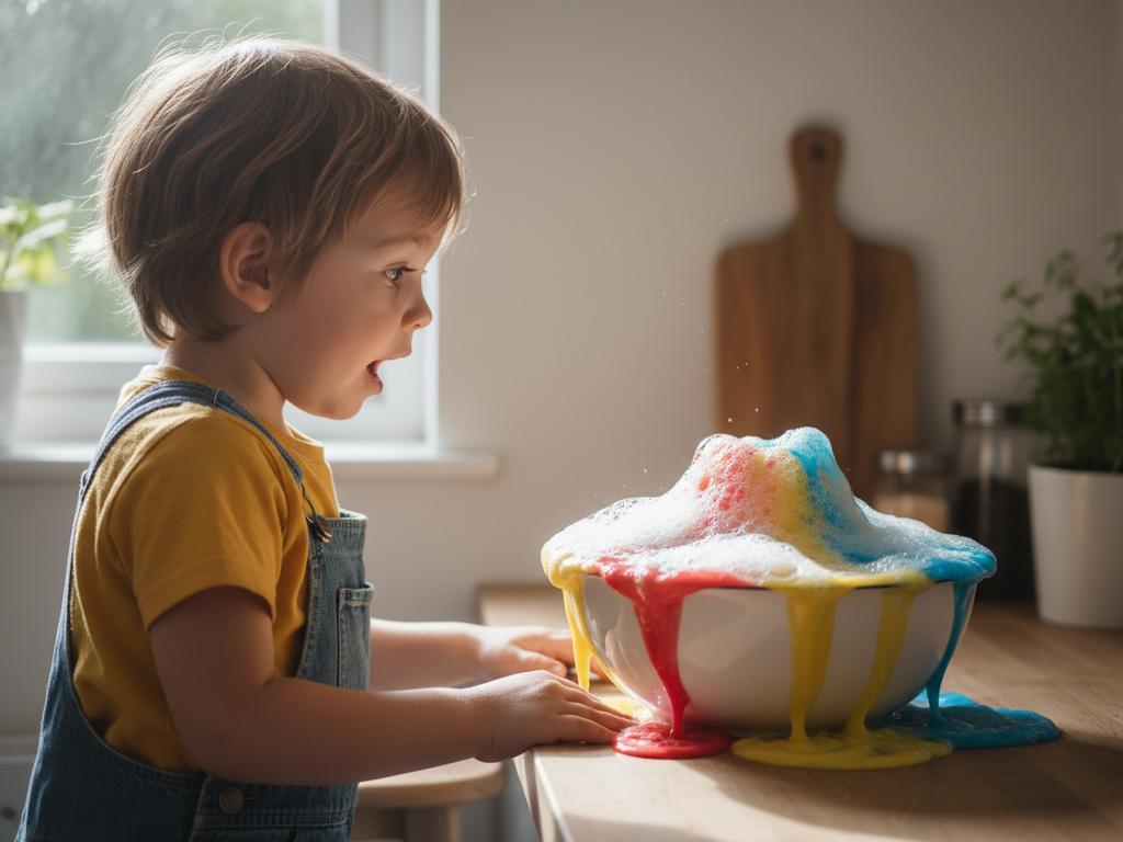 Ein farbenfrohes Vulkan-Experiment mit Küchenzutaten begeistert Kinder und weckt ganz spielerisch ihr Interesse an Chemie.