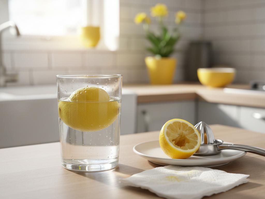 Experiment zur Dichte: Eine Zitrone in einem Glas Wasser visualisiert kindgerechte Naturwissenschaft.