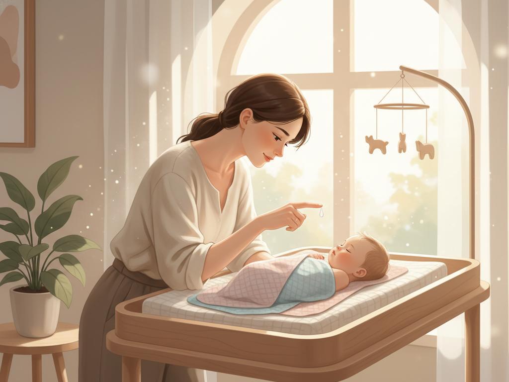 Symbolische Illustration der Verwendung von Muttermilch als sanftes Hautpflegemittel bei Babys, mit Fokus auf natürliche Heilmethoden