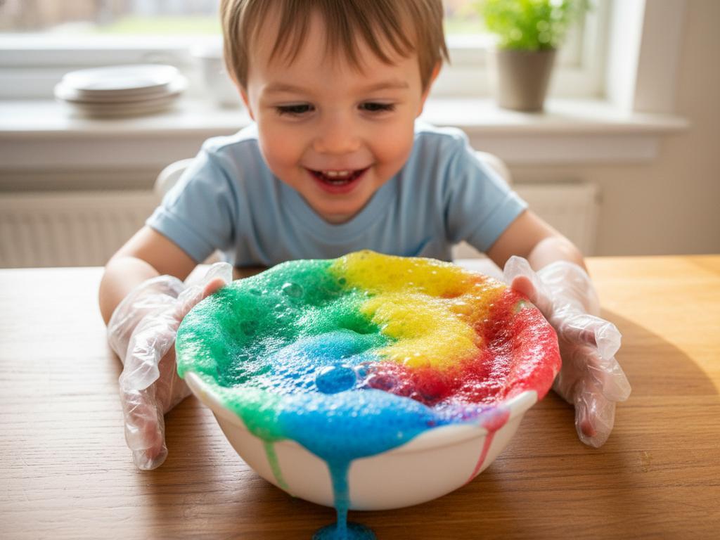 Ein barfüßiges Kind läuft über einen selbstgebauten Tastpfad mit Sand, Moos, Steinen und anderen Naturmaterialien – ein Erlebnis für die Sinne.