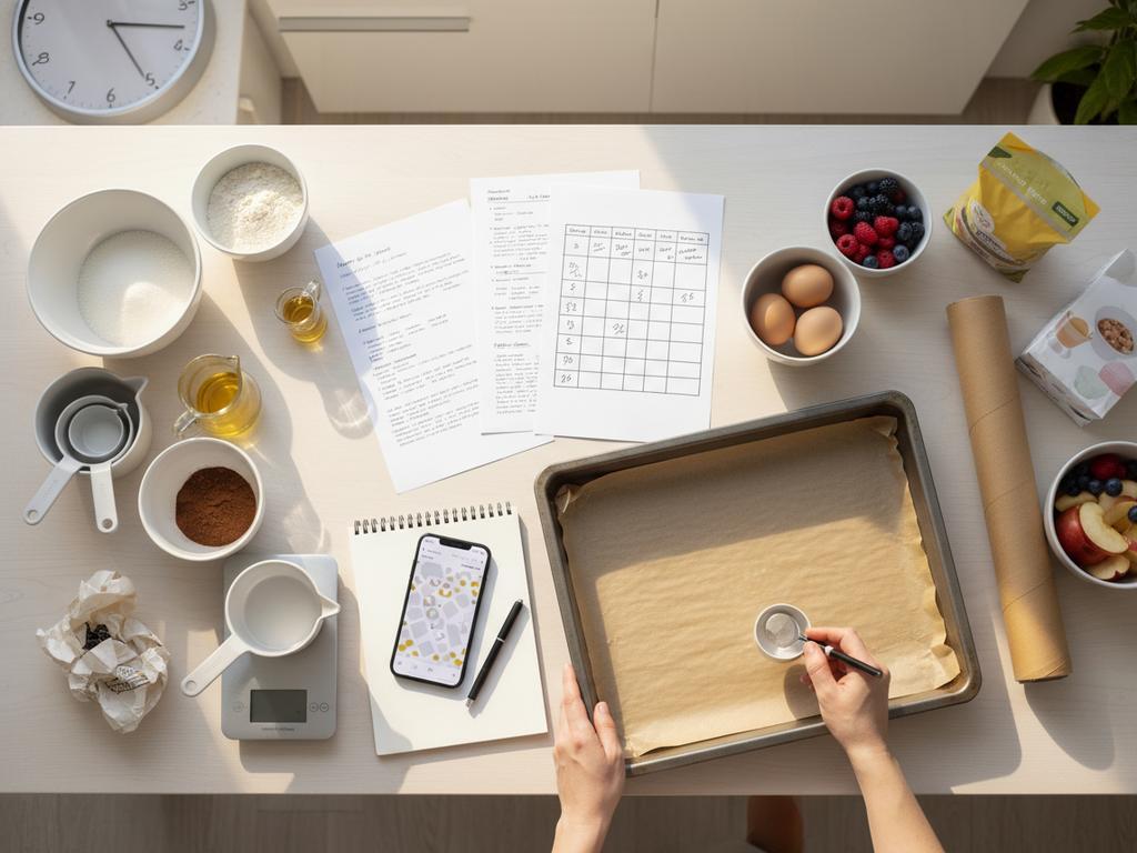 Fröhliches Kuchenbuffet mit verschiedenen Blechkuchen, Kindern und Eltern bei einem Kindergartenfest im Freien.