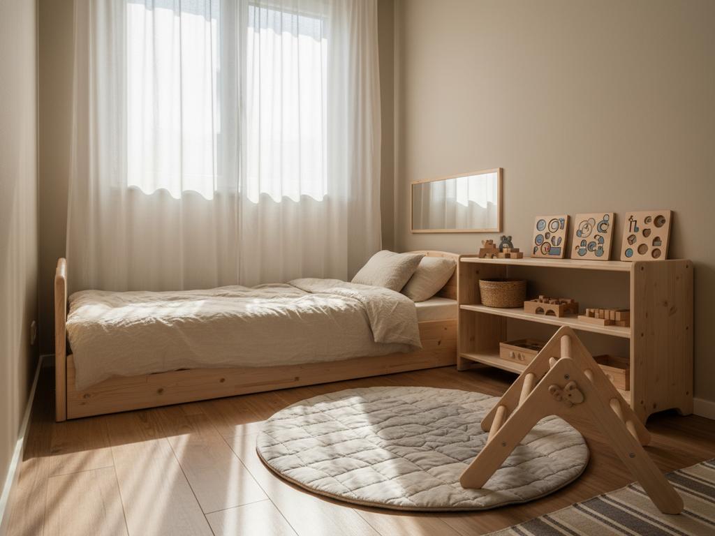 Kleinkind benutzt multifunktionalen Lernturm in heller Küche – Montessori-Konzept hautnah und alltagsnah umgesetzt.