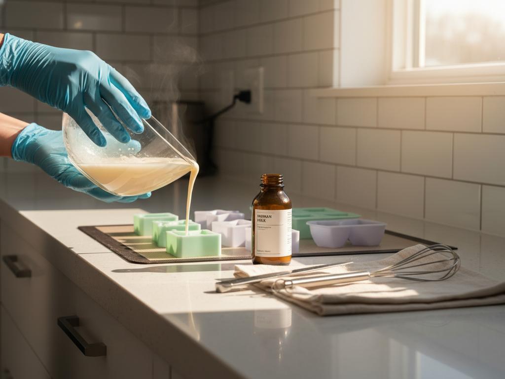 Fotorealistisches Bild eines Babybades mit Muttermilchseife – Mutter badet ihr Kind liebevoll in sanfter Atmosphäre